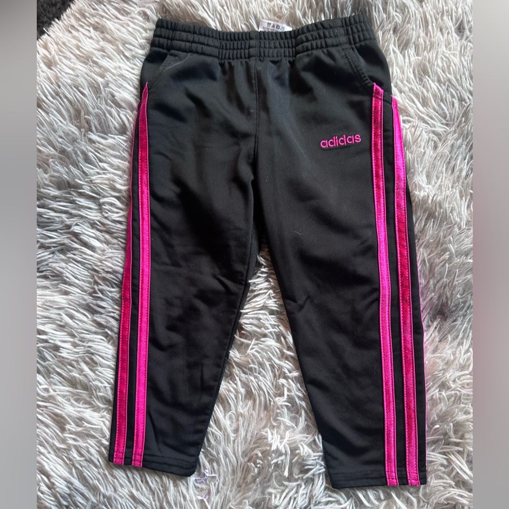 Adidas 2T Black Joggers with Pink Stripes